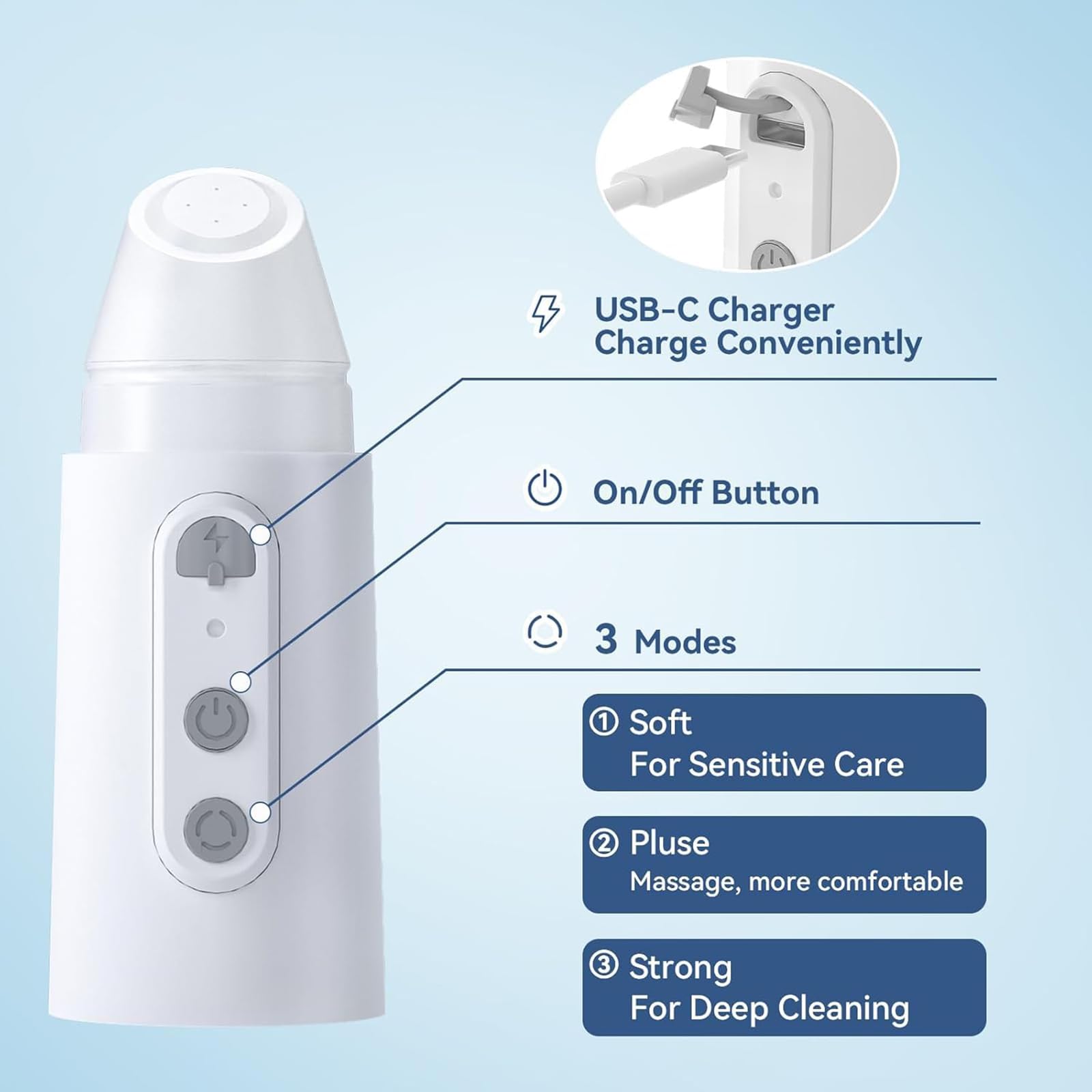 Bidet portatile da viaggio – Bidet portatile ricaricabile tramite USB con bottiglia da 290 ml, 3 modalità di pulizia regolabili per igiene personale e cura post-partum