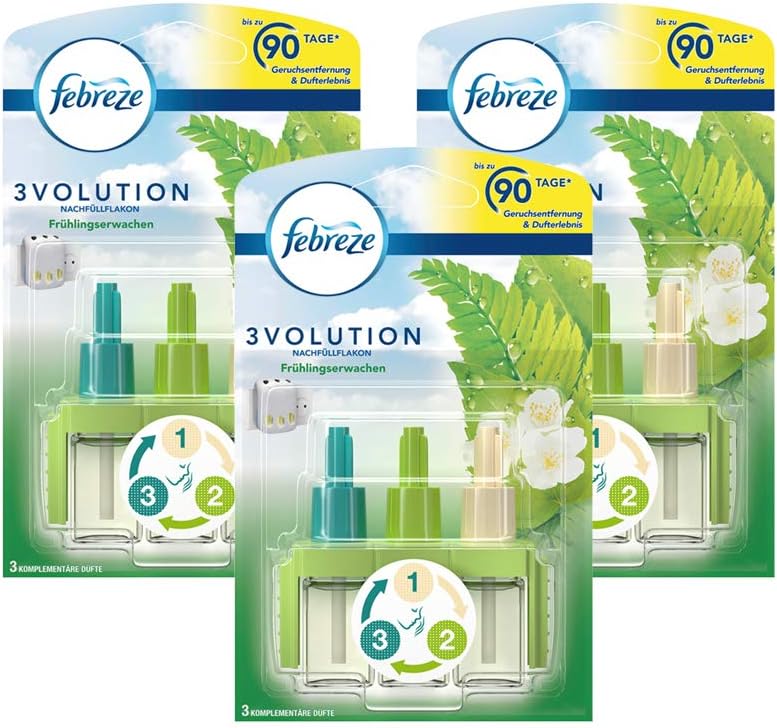 3 x Febreze 3volution Air Freshener Electrical Plug in Refill Spring