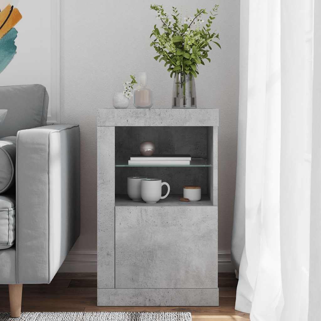 vidaXL Armadietto con Luci LED Grigio Cemento in Legno Multistrato, armadietto con LED, credenza, portaoggetti, mobiletto, Mobile portaoggetti