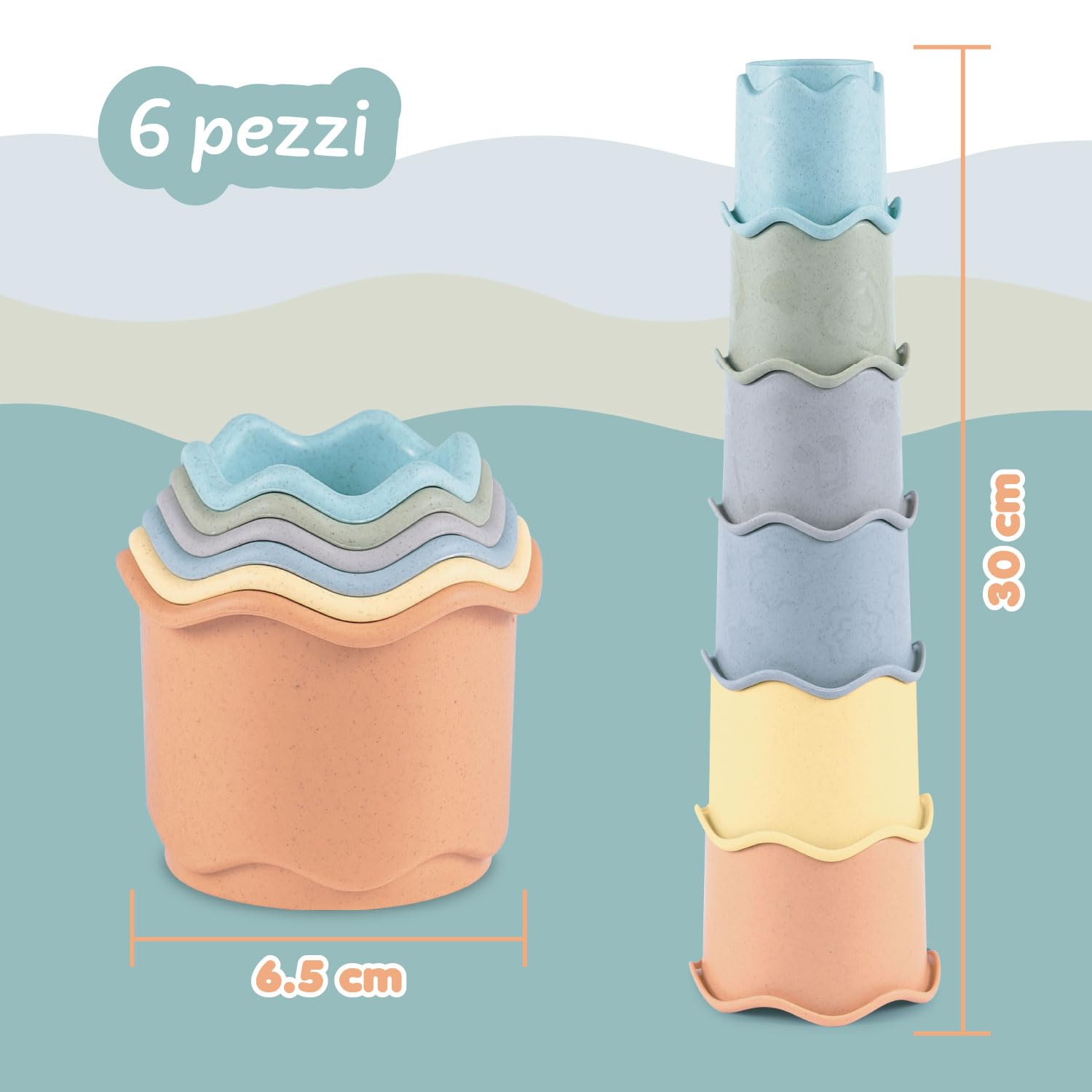 Science4you Bicchieri Impilabili Neonato 3 in 1 – Gioco Impilabile con 6 Bicchieri, Bagno Spiaggia Interno, 6 9 12 Mesi+