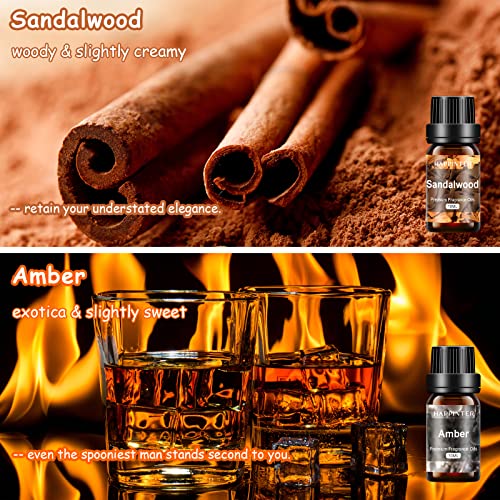Happinter Mens Essential Oils Set, [Designed For Men] Top 6 Masculine Fragrance Oils For Diffusers, Candle & Soap Making, Cologone Crafting, Manly Essential Oil For Home Office Car Refreshing, 6X10Ml #TOP3