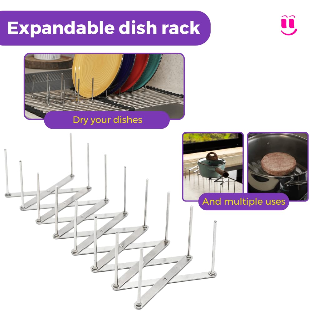 Mejora tu cocina con nuestro juego de escurridor de platos enrollable 3 en 1, incluye escurridor de platos de acero inoxidable sobre el fregadero, alfombrilla de silicona resistente al calor y