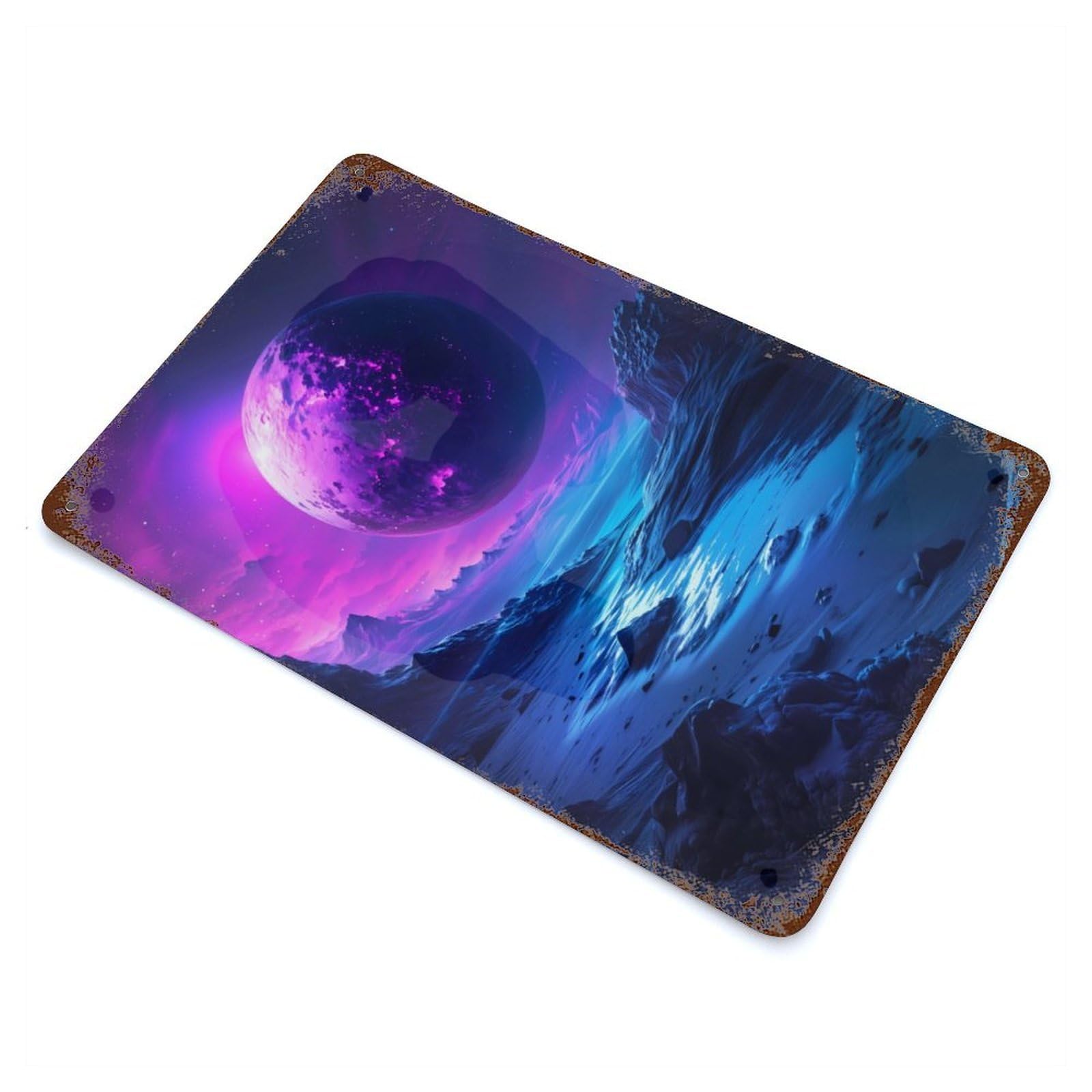Retro Metal Sign with Purple Mysterious Planet Design 11.8"x7.9", for Living Room, Hallway And Home Decor, Vintage Wall Decor