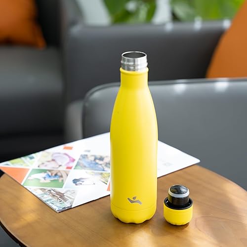 Miniatura 5 de Botella de agua 12 oz, termo de metal Vacumm con aislamiento de doble pared de acero inoxidable para viajes deportivos, color amarillo