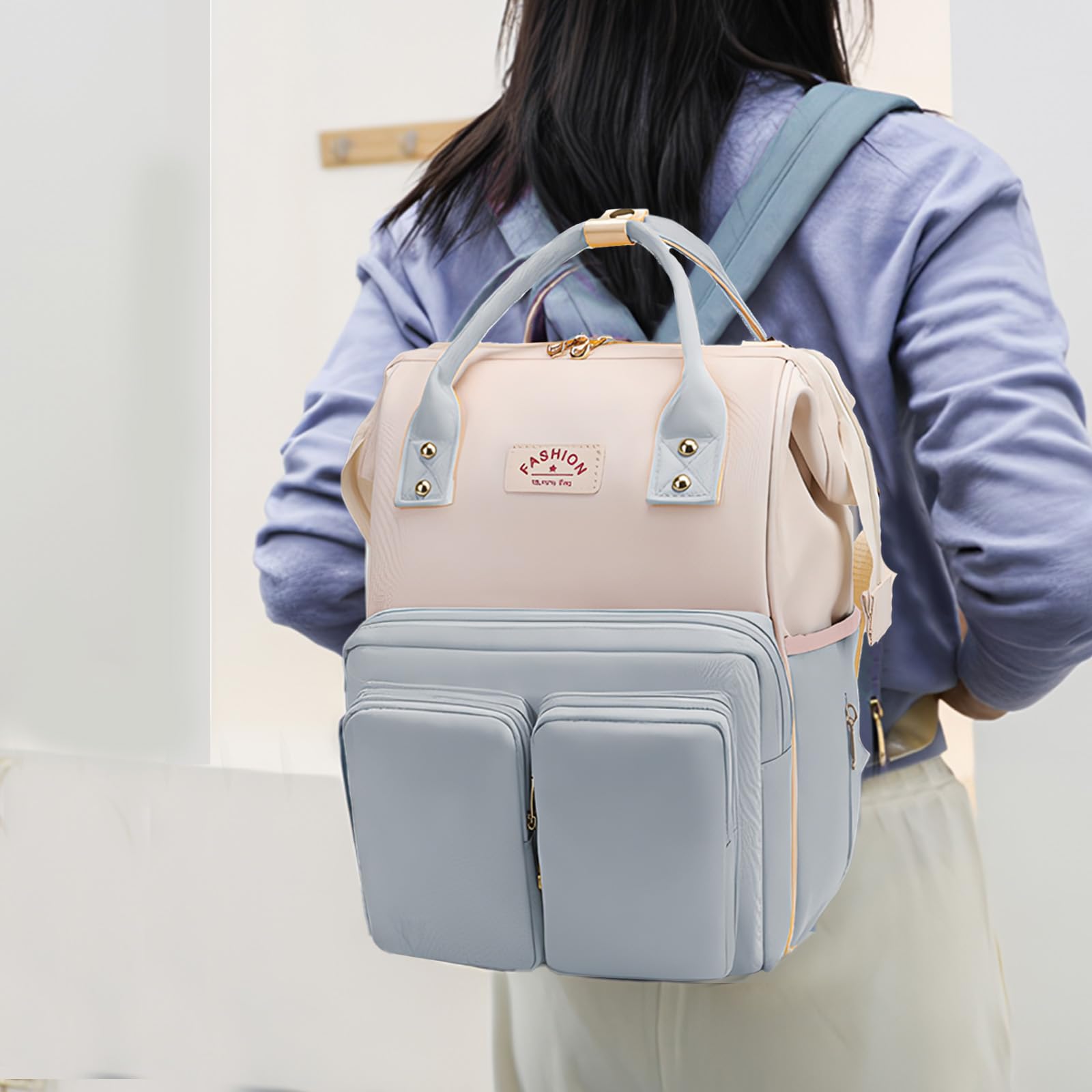 SONARIN Multifunzionale Portatile Zaino Fasciatoio,Grande Capacità Impermeabile Borsa per Pannolini Zaino Mamma Neonato Borsa Fasciatoio da Viaggio con Ganci per Passeggino(Blu)