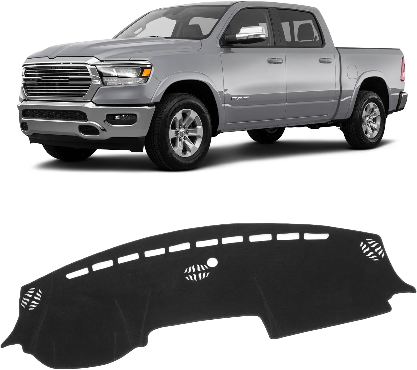 KUST Black Non-Slip Dash Cover for Dodge RAM 1500/2500/3500 2019-2026 - Custom Fit Dashboard Mat, UV Protector & Glare Reducer