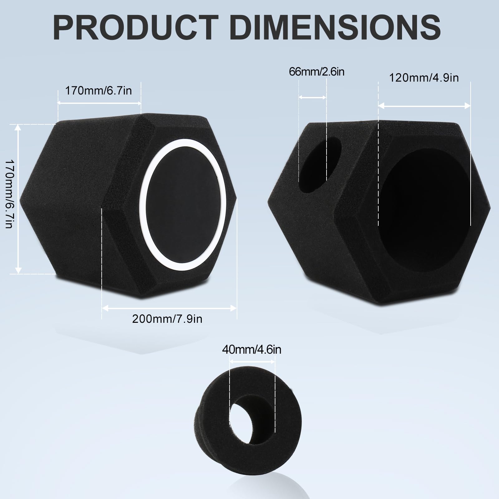 Microphone Wind Shield Pop Filter Isolation Ball, Acoustic for Record Studios Mic, Sound-Absorbing Foam Five-sided Seal Design to Effectively Reduces Noise and Reflections, black