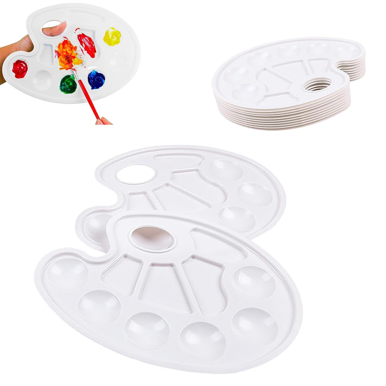 Painting Palette,10 Pack Paint Tray Palettes White Plastic Paint Mixing Tray Watercolor Painting Dish for Oil Art Gouache Acrylic Painting Kids Adults Artist Painters