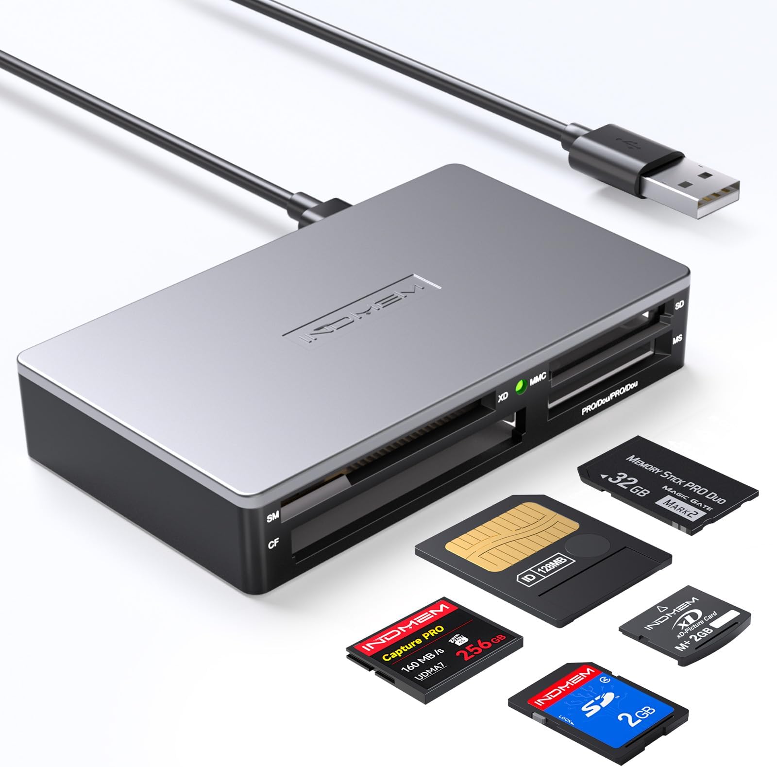 SmartMedia Card Reader Writer All-in-1 USB Universal Multi Card Adapter Slim Hub Read Smart Media, xD, SD, SDHC, SDXC, UHS-I, MMC, MS Pro Duo, CF, MD, Camera Flash Memory Cards For Windows, Mac, Linux