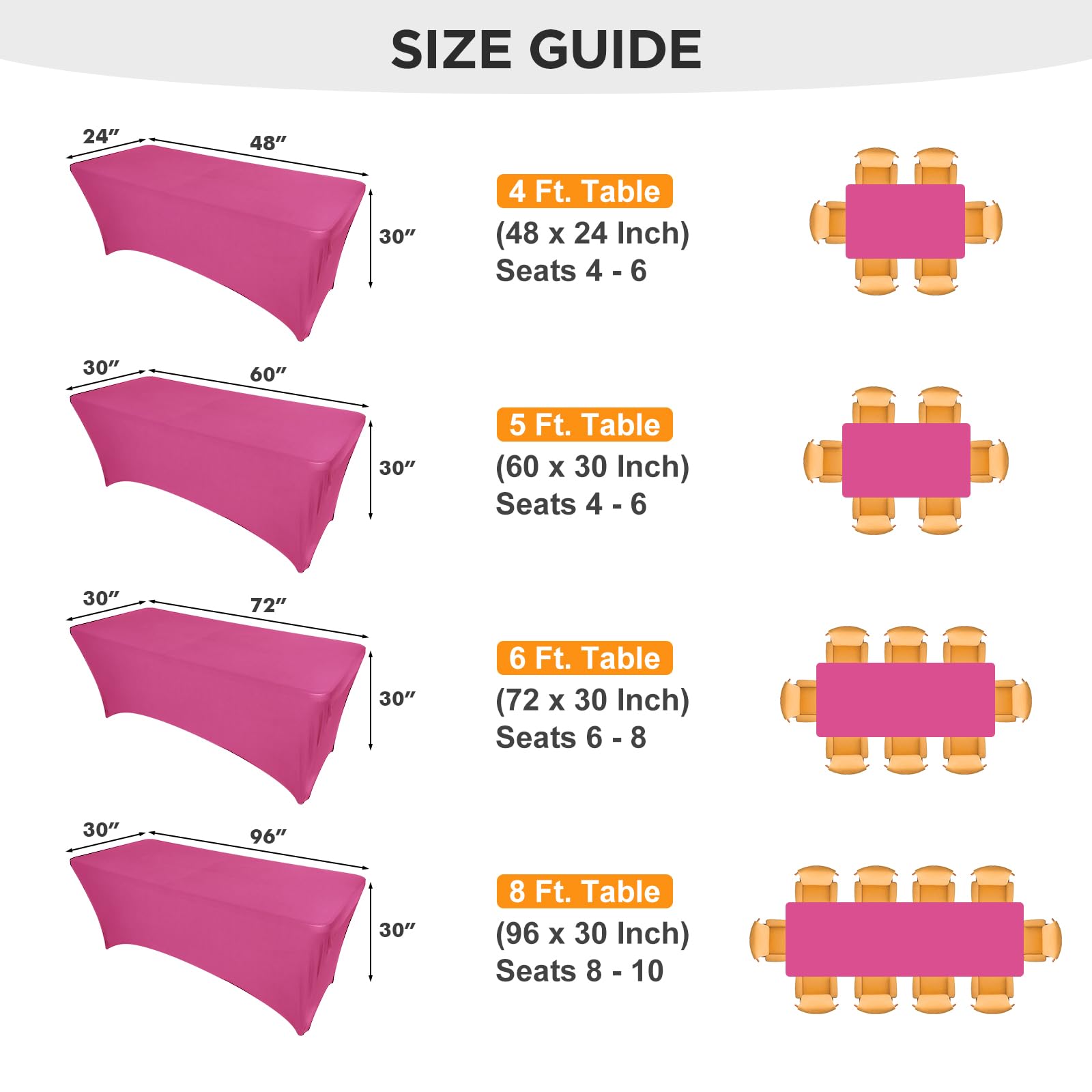 SEPARO - 2Pack, 6FT Spandex Table Cover Fitted Rectangular Tablecloth Stretchable Fabric Lycra Tablecloth 6 ft Wrinkle-Free for Party Dj Tradeshows Banquet Weddings Cocktail, 2 Pcs