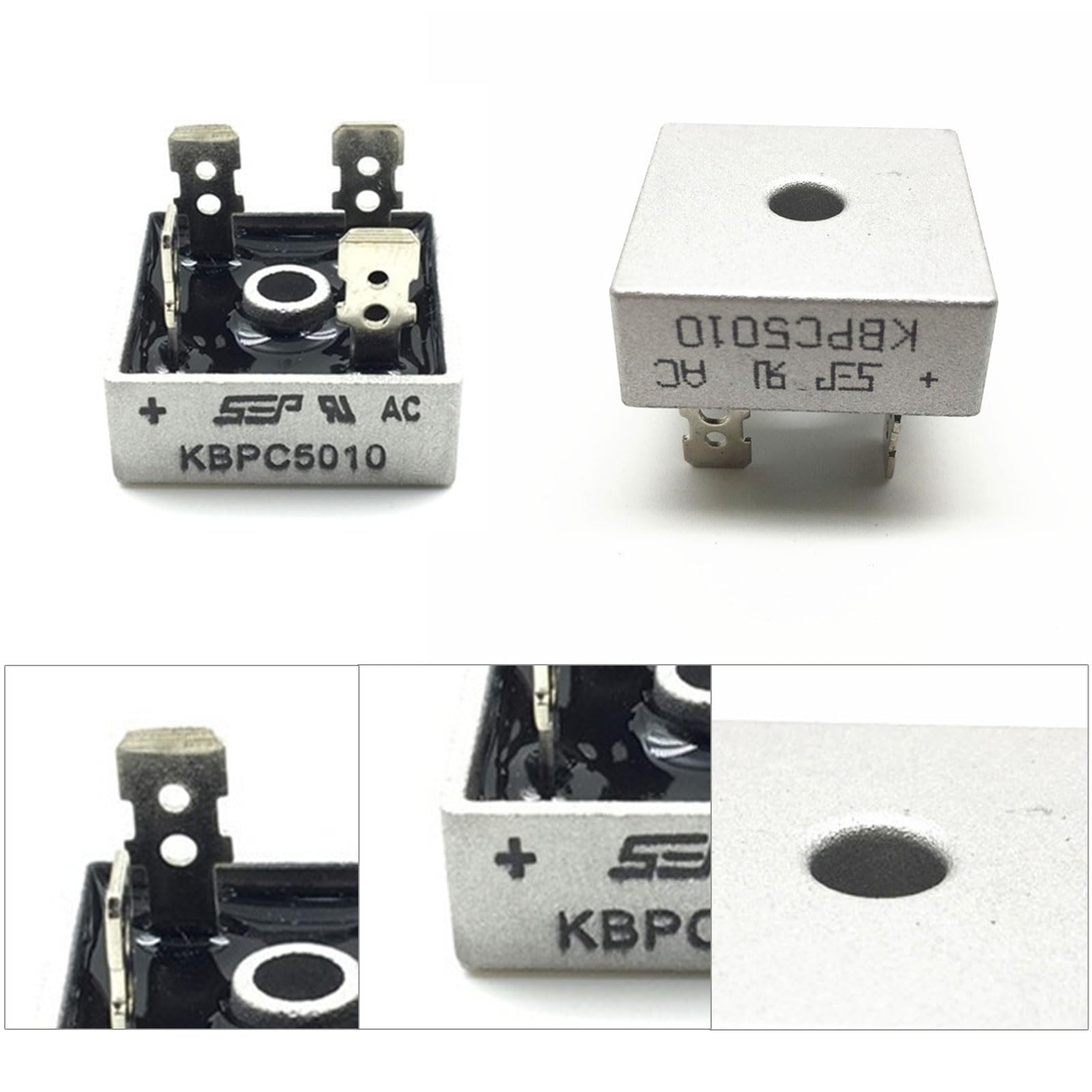 Rectificadores De Puente De 50 A, 5 Pcs Diodo Rectificador Monofásico, KBPC5010 Rectificador De Puentes De Diodo De Silicio, 1000 V, Con Carcasa De Metal, 4 Pines, Orificio De Paso