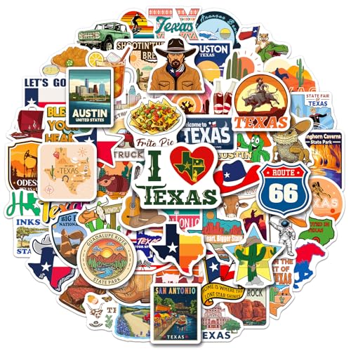 YTSQLER 200 PCS Texas Stickers, Texas Travel Souvenirs Stickers for Luggage Laptop Water Bottle Party Favors Journal, Waterproof Landmarks Decals Bulk for Adults Women Men