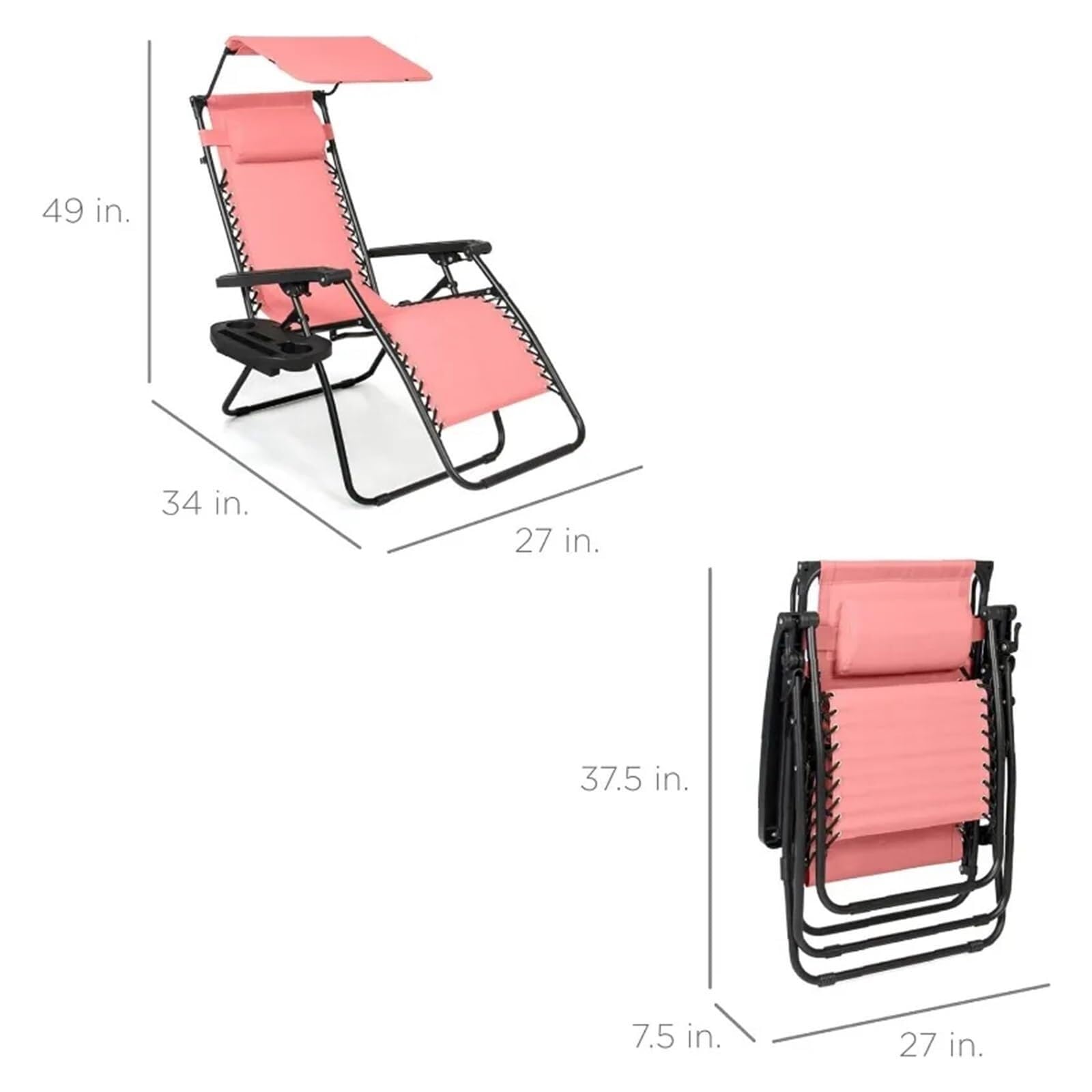 Fauteuil inclinable pliable avec auvent réglable et appui-tête, zéro gravité, chaise longue pour pelouse extérieure