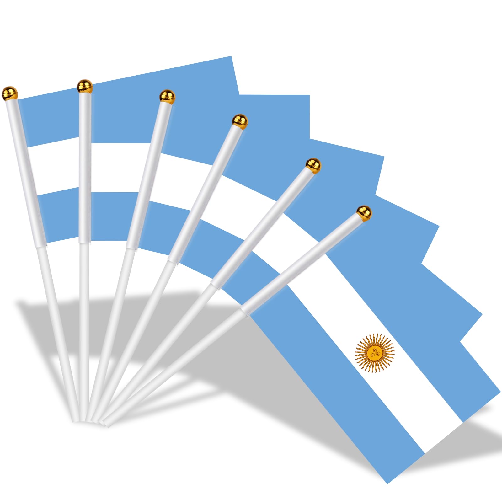 AhfuLife 100pcs Argentina Flags on Sticks for Party Decorations, 14 x 21cm Hand Held Argentina Small Flags with 30cm White Pole for National Day World Cup Football Party Garden Street Decorations