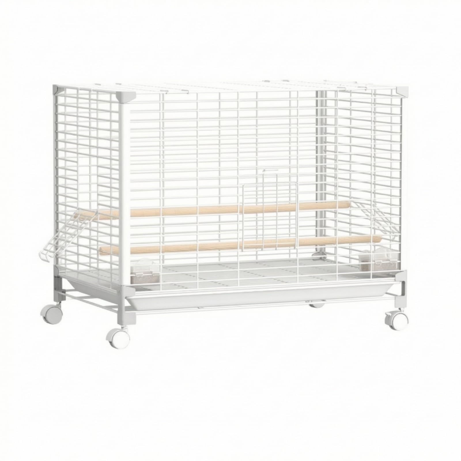 Vogelkäfig mit Rollen Vogelkäfig mit Kotwanne ausziehbar Zimmervoliere für Wellensittiche, Vogelbesitzer, Wohnzimmer, Array, Weiß, Groß 76 48 57CM