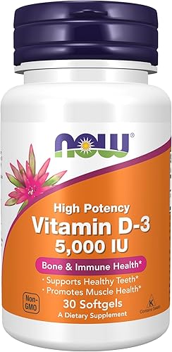 NOW Suplementos, Vitamina D-3 5,000 UI, salud ósea e inmunológica*, 30 cápsulas blandas