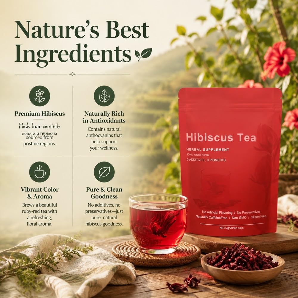 100% naturalna, bezchemiczna, suszona herbata kwiatowa hibiskusa z różą | Bezkofeinowa, bezglutenowa tarta kwiatowo-owocowa zapewniająca(3pcs)