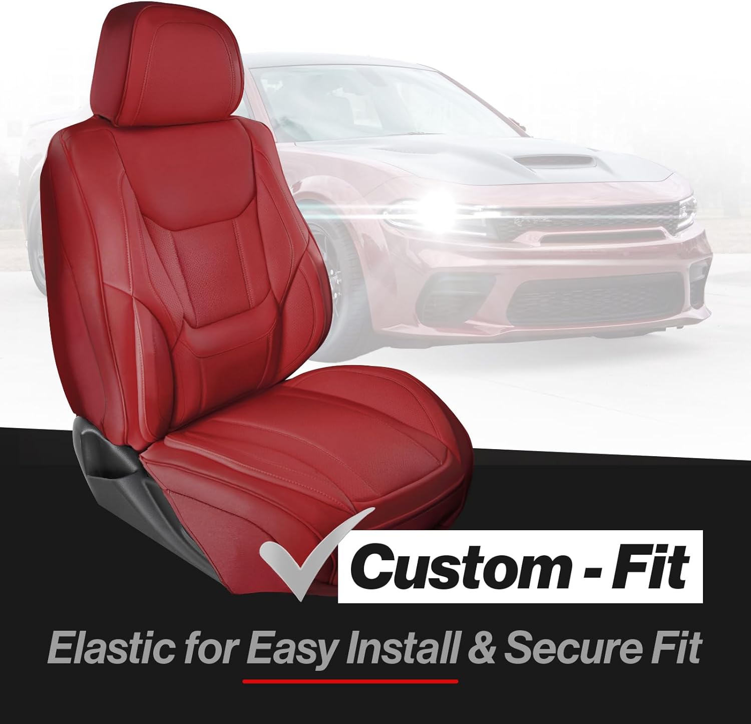 Coverland Custom Car Seat Covers Compatible with 2011-2020 Kia Optima - Premium Leather Non-Slip Memory Foam Waterproof Seat Cover Custom fit Interior Protector [Front Seat-Wine Red]