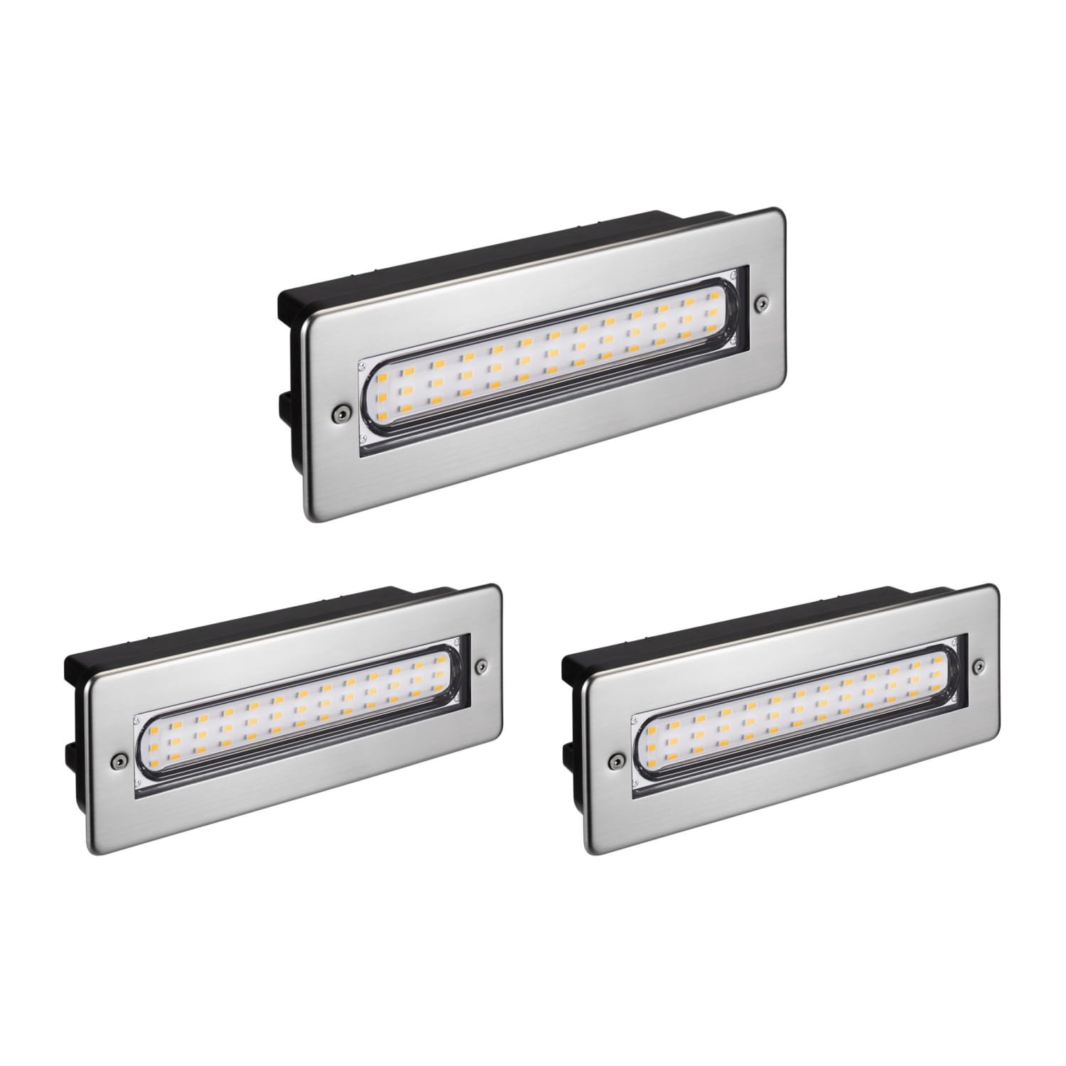ledscom.de LED Treppenlicht/Stufenbeleuchtung für innen und außen, eckig, edelstahl, 198 x 61mm, 2,2 W, 248lm, warmweiß, 3 Stk.