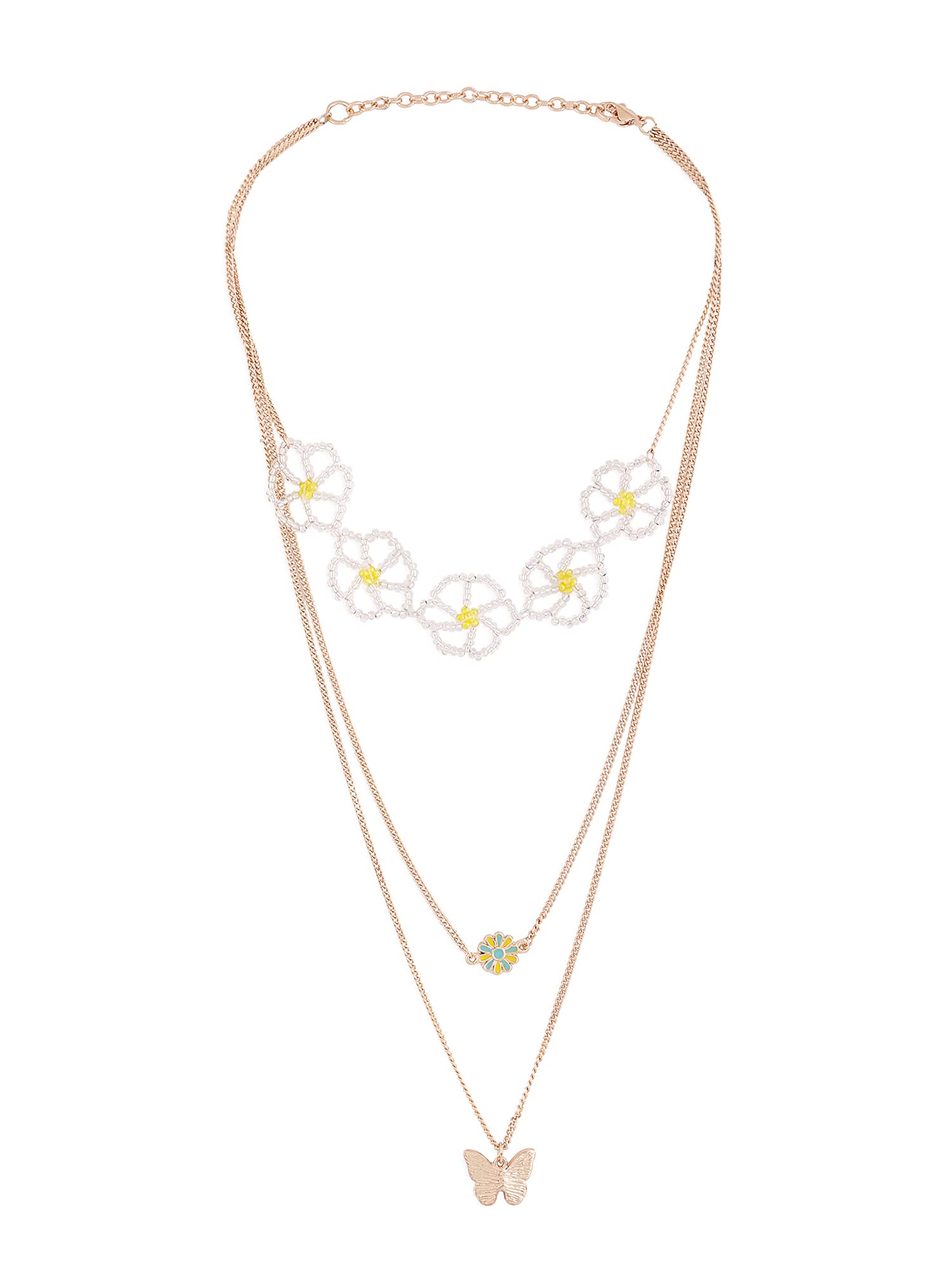 ZAVERI PEARLS Yellow Flowers Beaded & Butterfly Drop 3 Layers Necklace & Chains For Women-ZPFK14046 (B0B2MSKVS8) Amazon Price History, Amazon Price Tracker