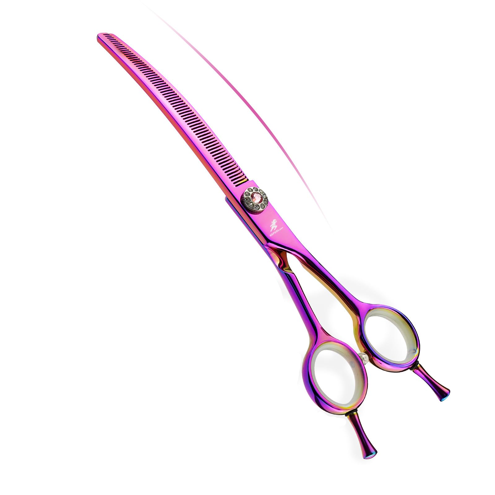 7 Inch Professional Curved Grooming Shears Set Thinning and Chunker Japanese 440C Stainless Steel Texturizing Scissors 62HRC with Offset Handle for Pet Grooming,Thin