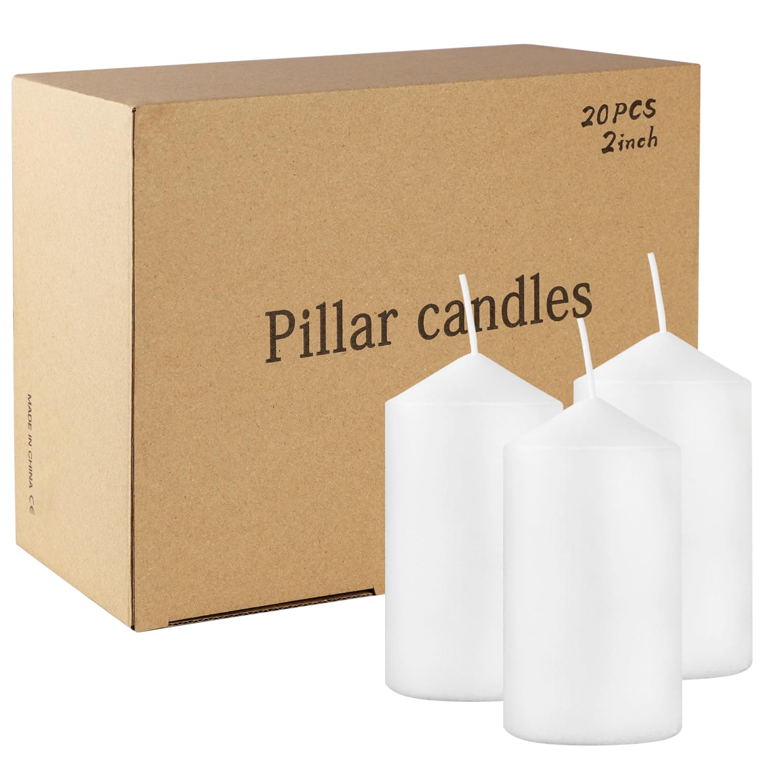 Set of 20 White Pillar Candles,Dripless and Smokeless Dinner Candle