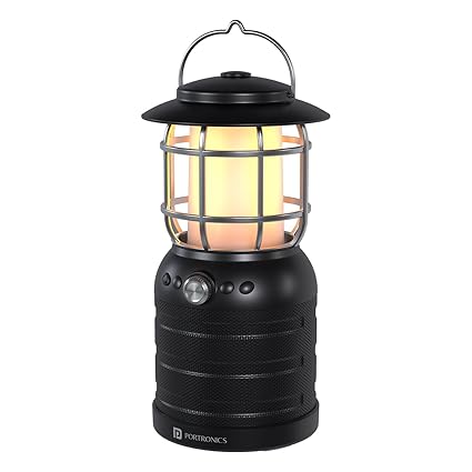 Portronics ilumi II 16W HD Sound Bluetooth Speaker With LED Lamp, Upto 5 Hrs Playtime, 2 LED Lantern Lamp Mode, Bluetooth V5.3, USB Port, Integrate Handle, Water Resistant, Type C Fast Charging(Black)