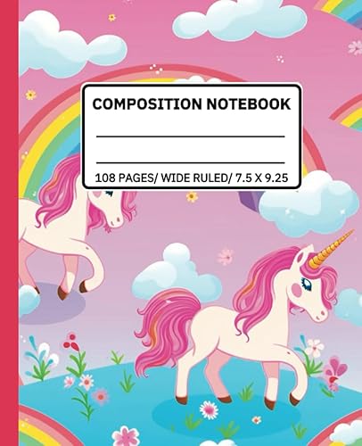 Composition Notebook Wide Ruled Composition Notebook for Kids, Teens & Students Unicorns Cover Design School & Kindergarten Supplies for Girls