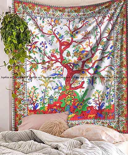 Sophia Art indien hippie Arbre de vie Tapisserie, psychédélique Tapisserie Mandala Décoration murale à suspendre Tenture murale Indian Boho tapisseries Reine de Bohême Décoration murale à suspendre Cover