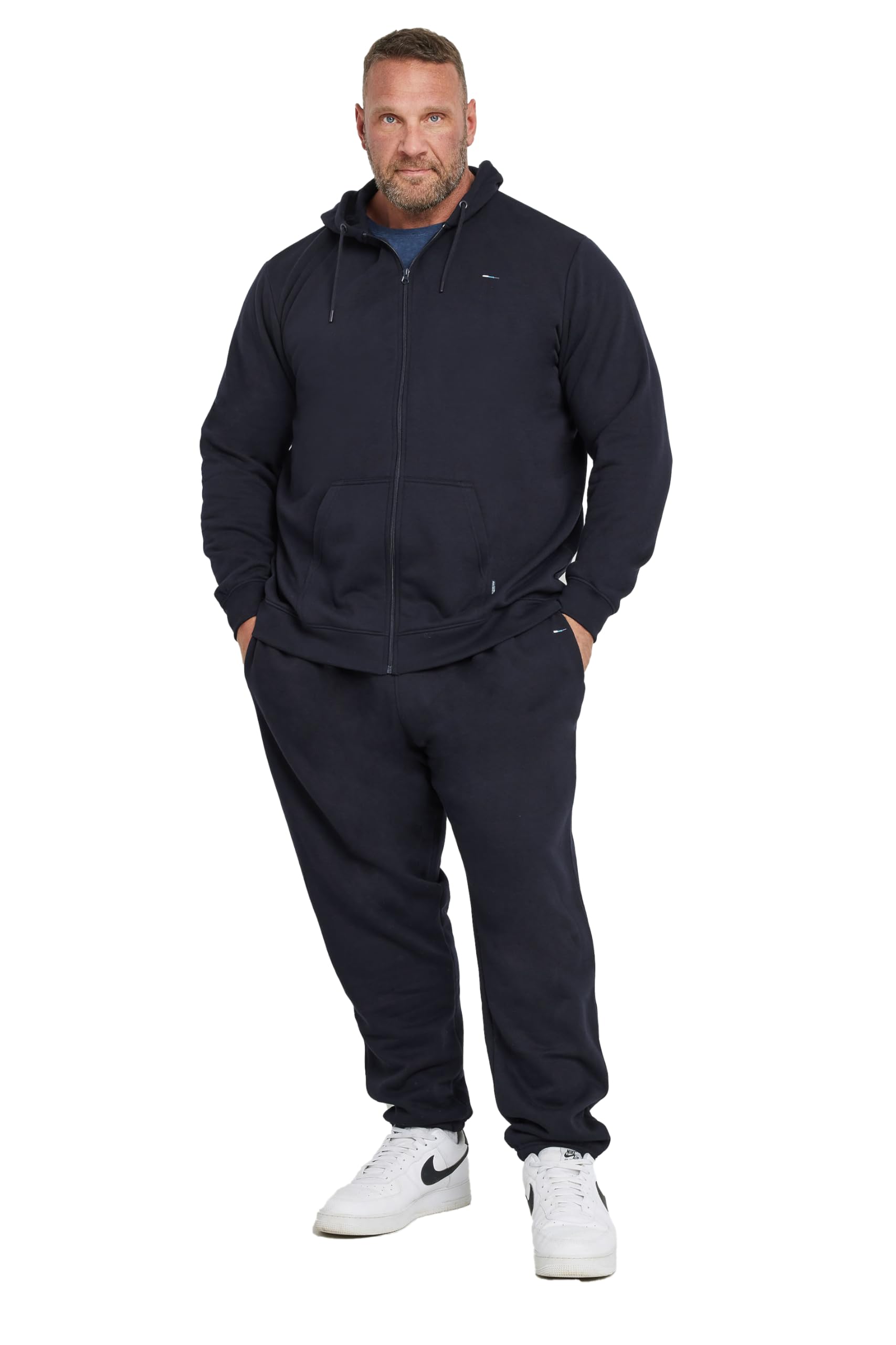 Badrhino Men's Navy Big & Tall Blue Zip Through Hoodie & Jogger Set - Plus Size Curve