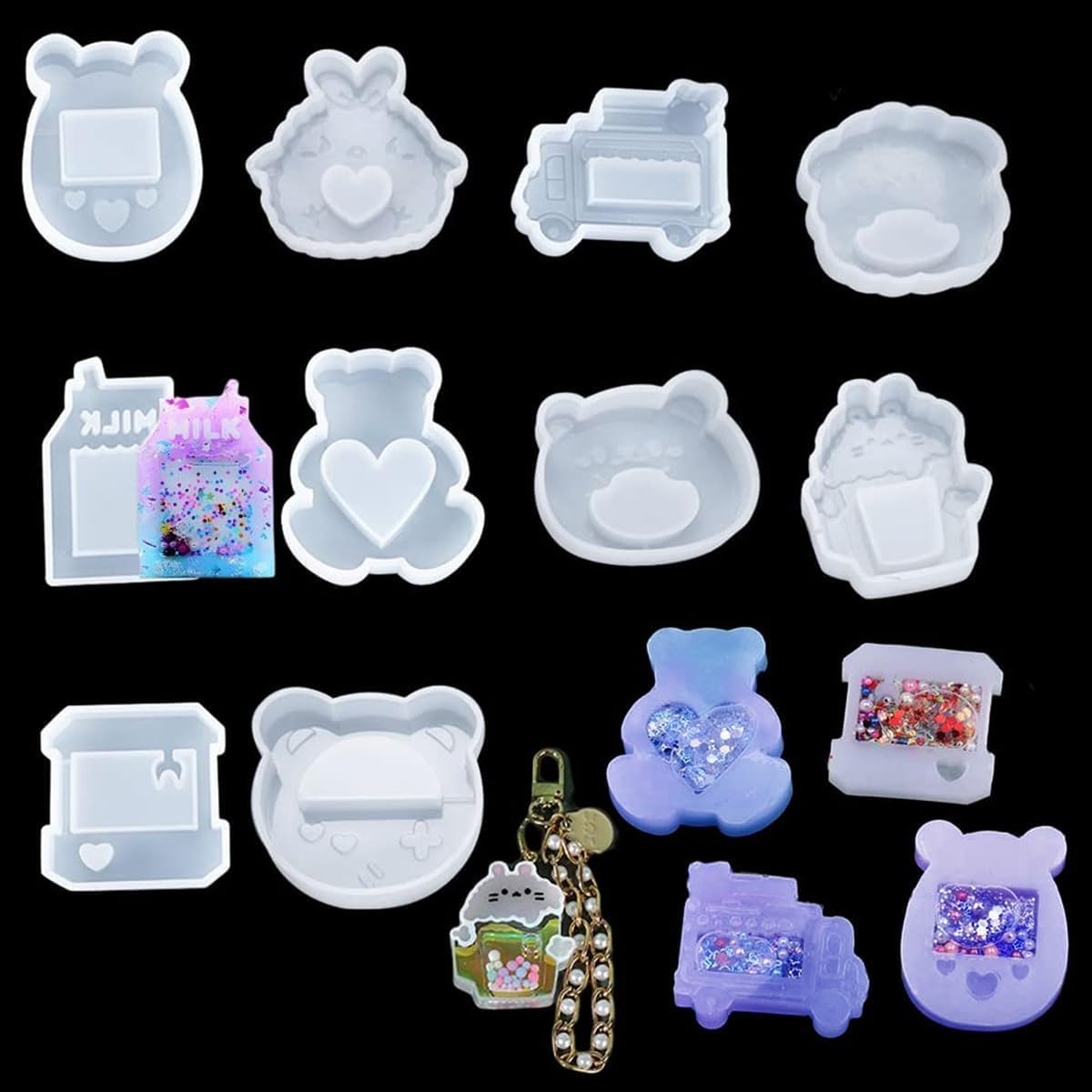 FineInno 10pcs Shaker Resin Moulds Bear Quicksand Silicone Moulds Hollow Jewellery Pendant Epoxy Molds Casting Art Craft for DIY Necklace Resin Charms