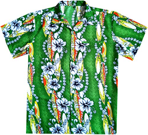 Virgin Crafts Hawaiian Shirts for Men Button Down Casual Couple Dress Hibiscus Boat Green L