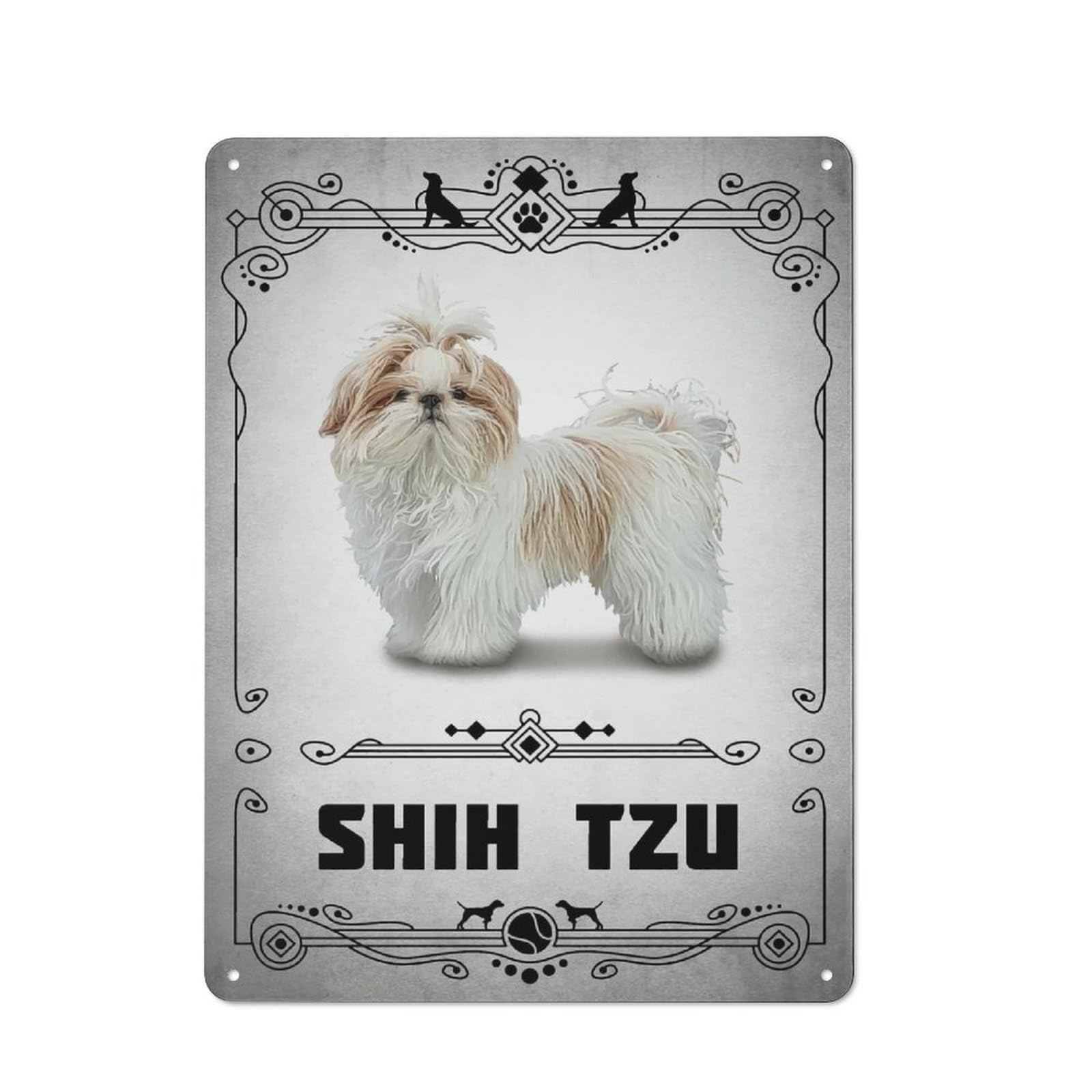 Junmoney Style-23 Tin Wall Plaque 40X30cm With Shih Tzu For Guest Room Or Hallway, A Decorative Christmas Gift For Home Decor Collectors