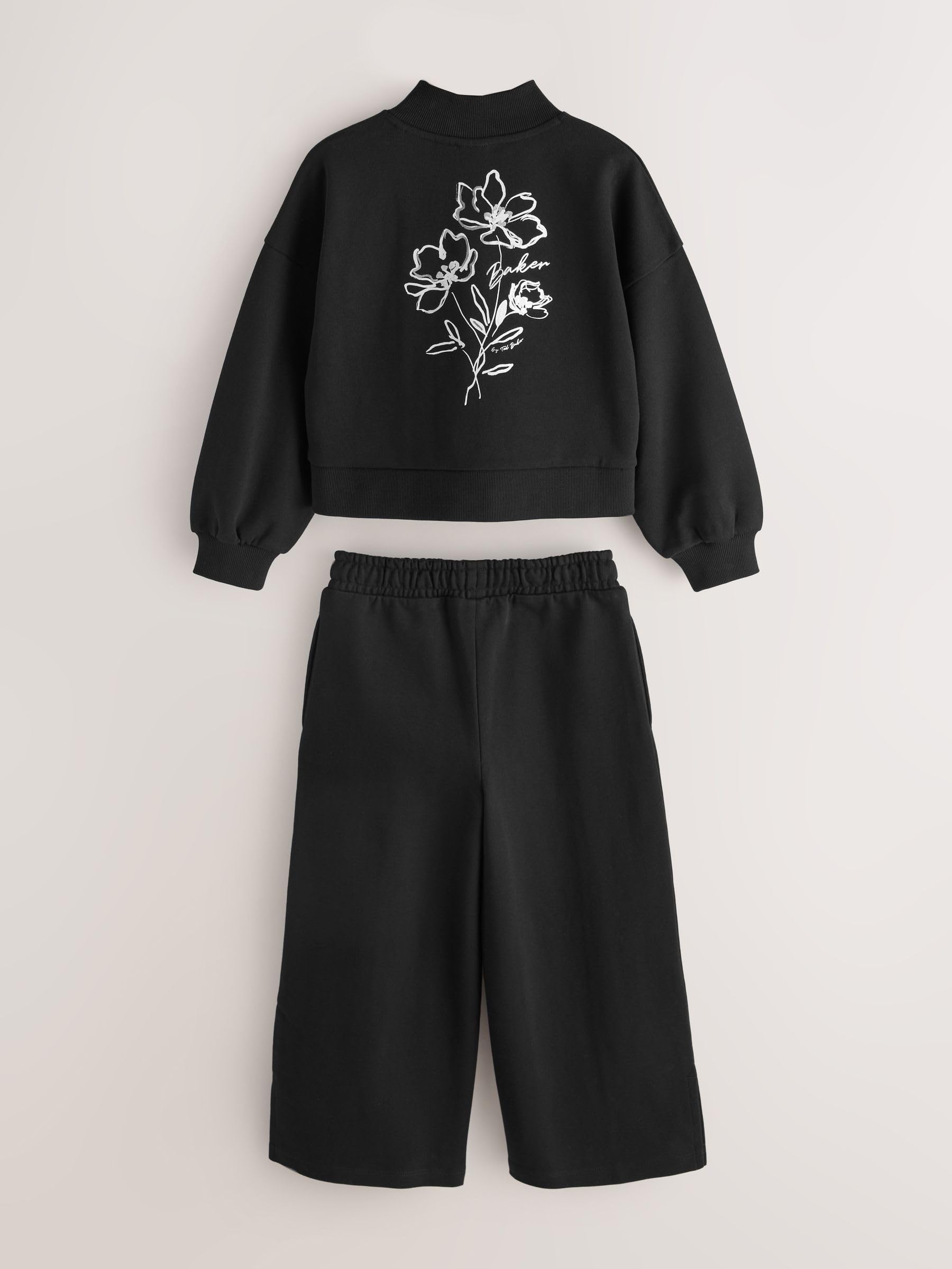 Niñas Conjunto de 2 piezas de sudadera con cuello alzado y estampado gráfico y pantalones de chándal de pernera ancha