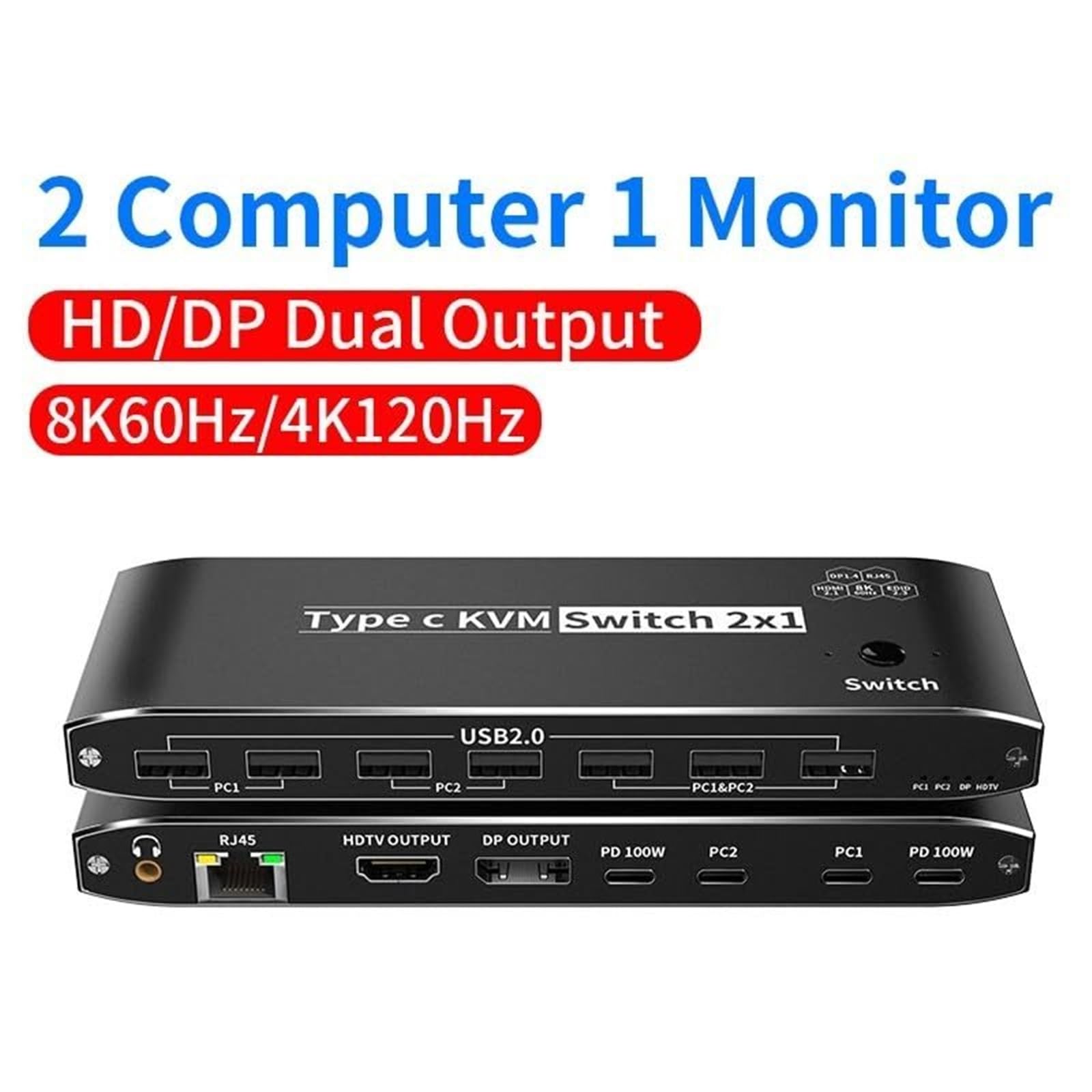 Stazione di Ricarica USB, Switch KVM da USB C A 8K DP Switcher Video 4K120Hz 3/4