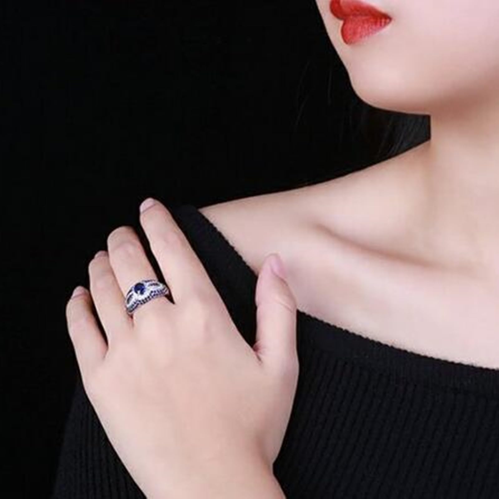 Anillos de promesa para ella, anillo de oro blanco de 18 quilates con zafiro creado en laboratorio de lujo de 1,31 quilates y moissanita de 0,162 quilates