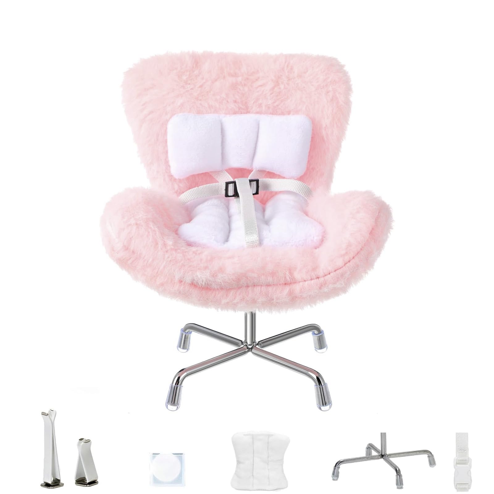 Doll Car Seat for 17cm Dolls with Air Vent Clip and Desktop Stand, Doll Accessories for 10-17cm Dolls, Cute and Functional Car Ornament for Blind Box Doll Fans (Pink)