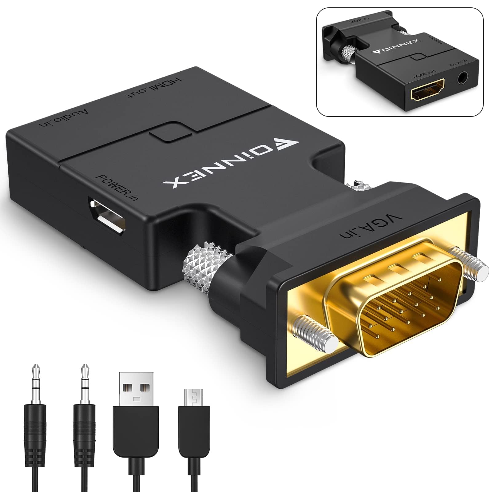 FOINNEX Adattatore da VGA a HDMI, Convertitore da VGA to HDMI con Audio Video, 1080P Converter Adapter VGA Maschio a HDMI Femmina Connettore per Collegamento di Laptop con Proiettore PC TV Box Monitor