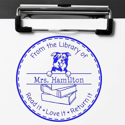 Miniatura 3 de Biblioteca de sellos personalizados para profesores de Boston Terrier Peeking Dog autoentintado, disponible en 11 colores de tinta, regalo