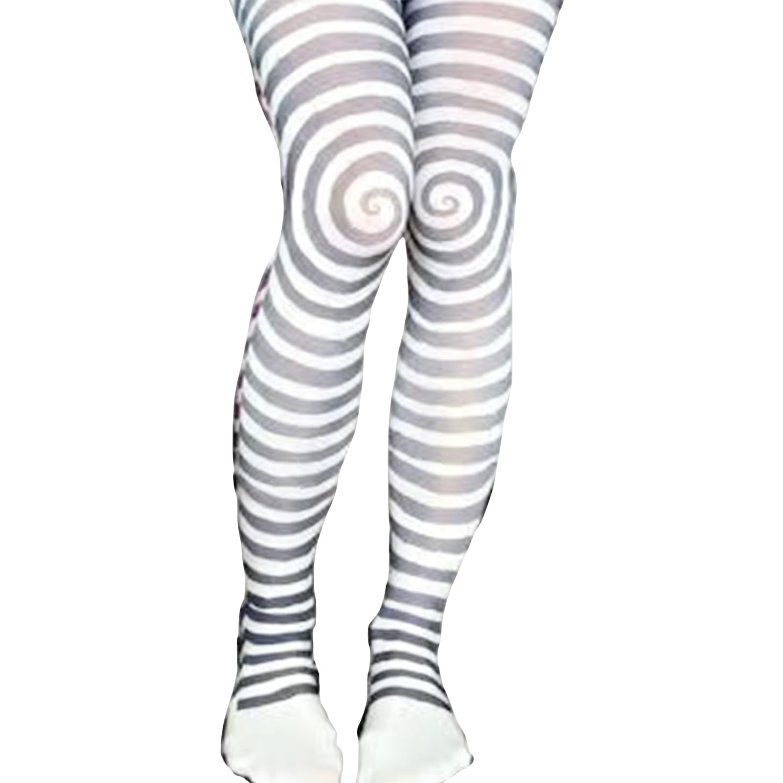 Micfeny Women's As Pictures Shown Japanese White Opaque Tights Stockings Aesthetic Subcultures Spirals Patterned Pantyhose Leggings Hosier