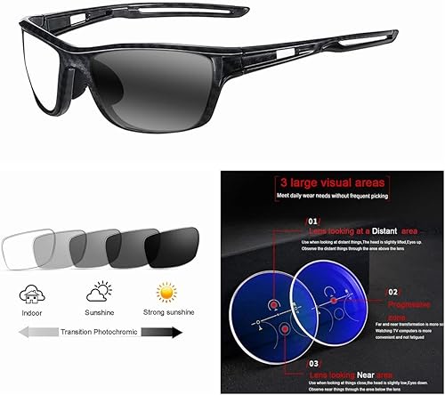 Miniatura 10 de APZAZA Multifocal progresivo para hombres y mujeres, deportes al aire libre, ciclismo, correr, gafas de sol UV400, vidrio de lectura fotocromático