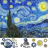 Wooden Puzzle for Adults - Unique Pieces - Made in The USA by FoxSmartBox - 225 Pieces - The Starry Night