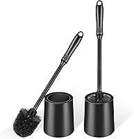 AONEZ Toilet Brush and Holder 2 Pack - Long Handle Non-Slip Grip Deep Cleaning Toilet Bowl Scrubber Set, Black