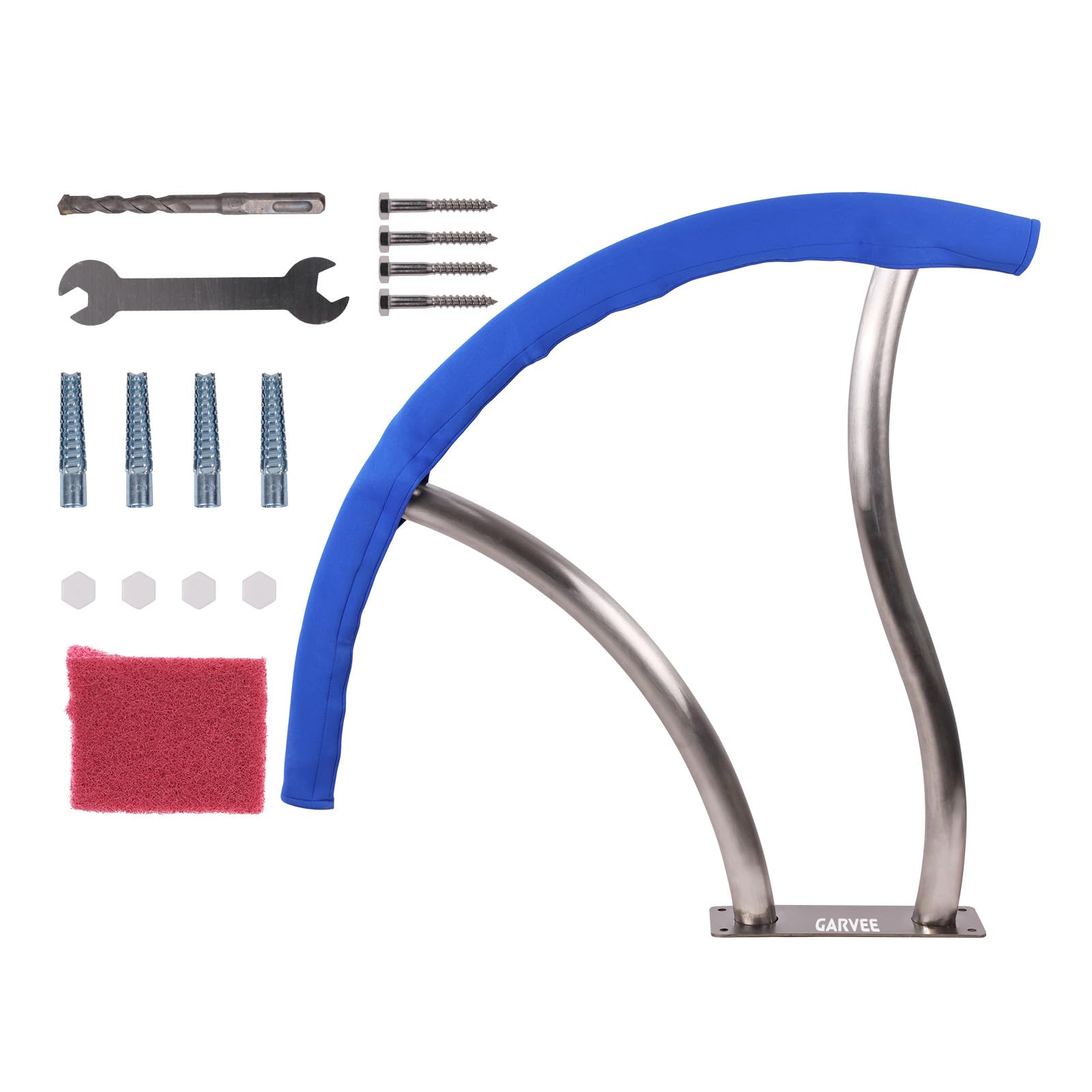 Garvee Pasamanos De Piscina De Acero Inoxidable, Par De 2, Plata | Con recubrimiento de agarre azul y montaje empotrado, para piscinas enterradas y spa, cada pasamanos mide 76 x 76 cm