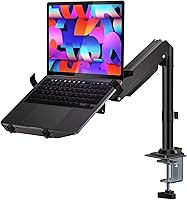 WALI GSDM00LP Laptop Desk Mount - Adjustable Gas Spring Arm for 15.6" Notebooks & 32" Monitors, Ventilated Tray, Up to 22lbs, Black