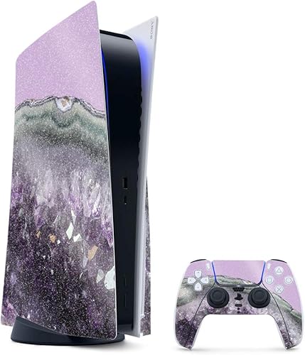 MightySkins - Skin para juegos con purpurina brillante para PS5 y PlayStation 5, ágata amatista, acabado duradero con purpurina de alto brillo,