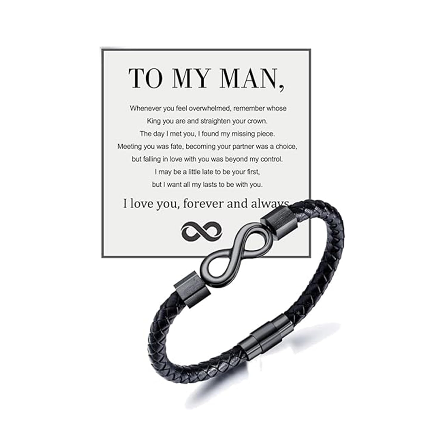 NORLSOTo My Man Bracelet Infinity Leather Bracelet Husband Gifts from Wife Braided Cuff Bracelet I Love You Forever and Always Bracelet Husband Boyfriend Fathers for Men Birthday Christmas Gifts