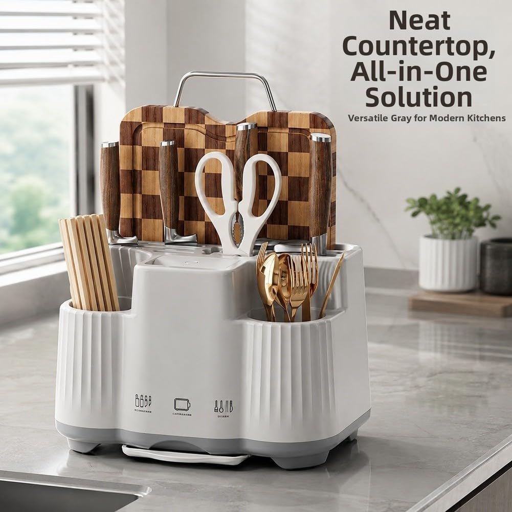 Organizador Utensilios Cocina con Tabla Cortar Drenaje(Gray)