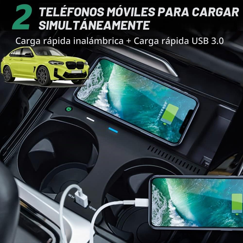 Cargador Inalámbrico Coche para BMW X3 X3M 2022-2018, para BMW X4 X4M 2022-2019, 15W Qi Wireless Carga Rápida Auto Teléfono Cargador para BMW G01 G02 Accesorio, Regalo para BMW Propietarios