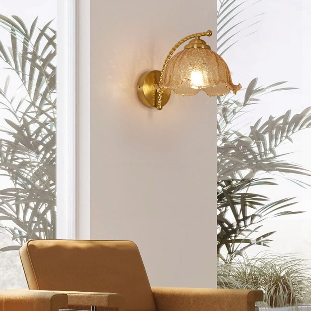Kinkiet retro, lampa ścienna w stylu vintage, E27, klosz szklany w stylu rustykalnym, lampka nocna w kształcie kwiatu, 1 płomień, lampa florencka, romantyczne oświetlenie ścienne do sypialni, salonu i